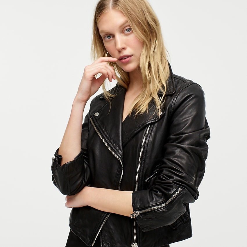 Collection washed leather motorcycle jacket
