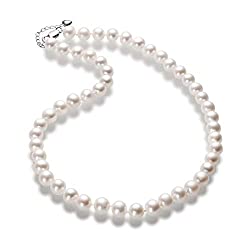 White Pearl Necklace Freshwater Cultured Round Pearl AAAA Quality