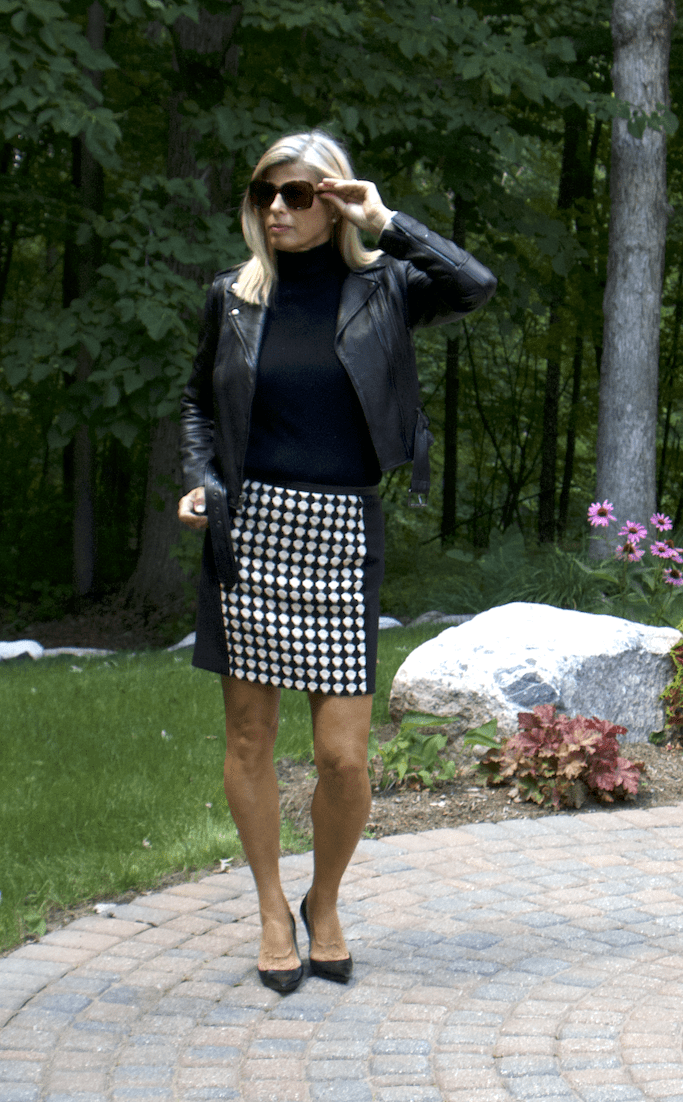 black turtleneck and skirt