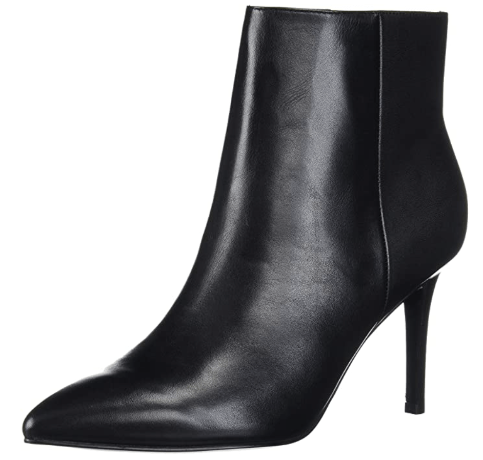 black leather pointed toe ankle boots