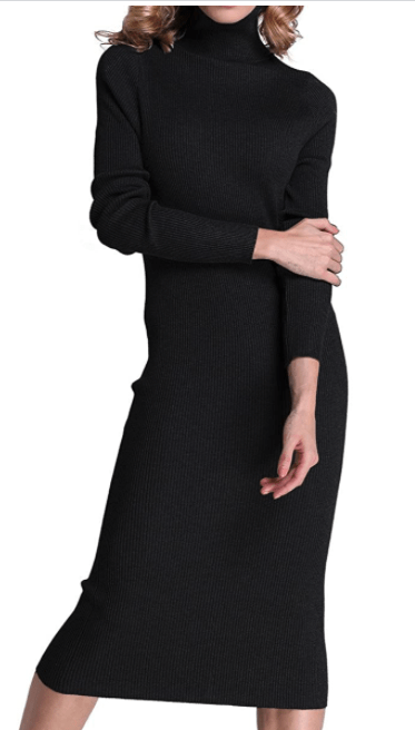 Black Knit Turtleneck Dress