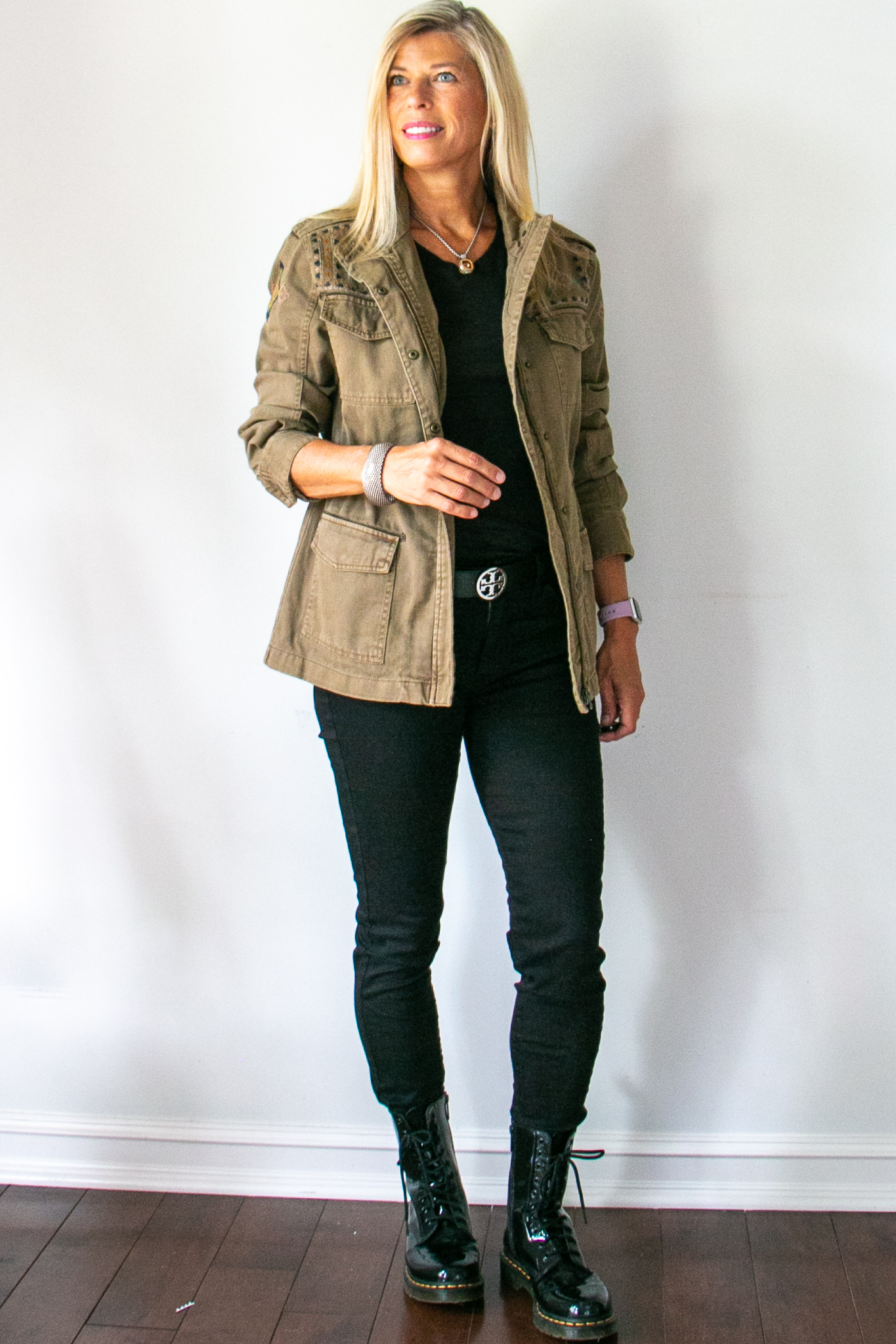 Utility jacket skinny jeans with ankle boots