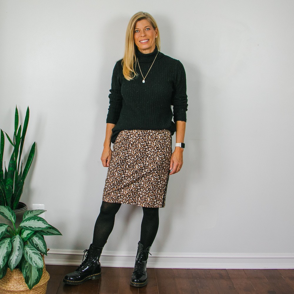 leopard print skirt with combat boots