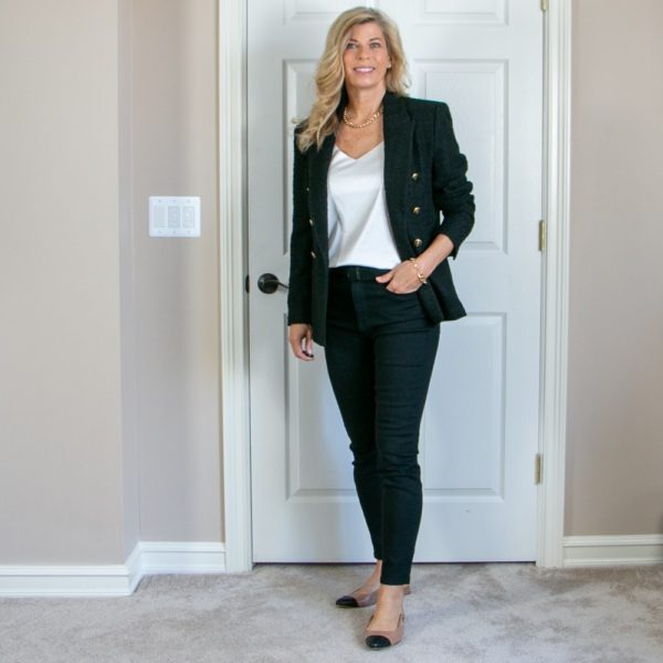 Designer Inspired Looks with Black Jeans, White Shirt | Women over 50