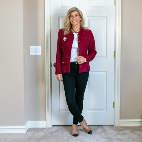 Designer Inspired Looks with Black Jeans, White Shirt | Women over 50