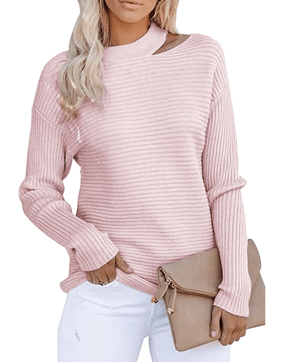 Top Fashion pink cutout sweater