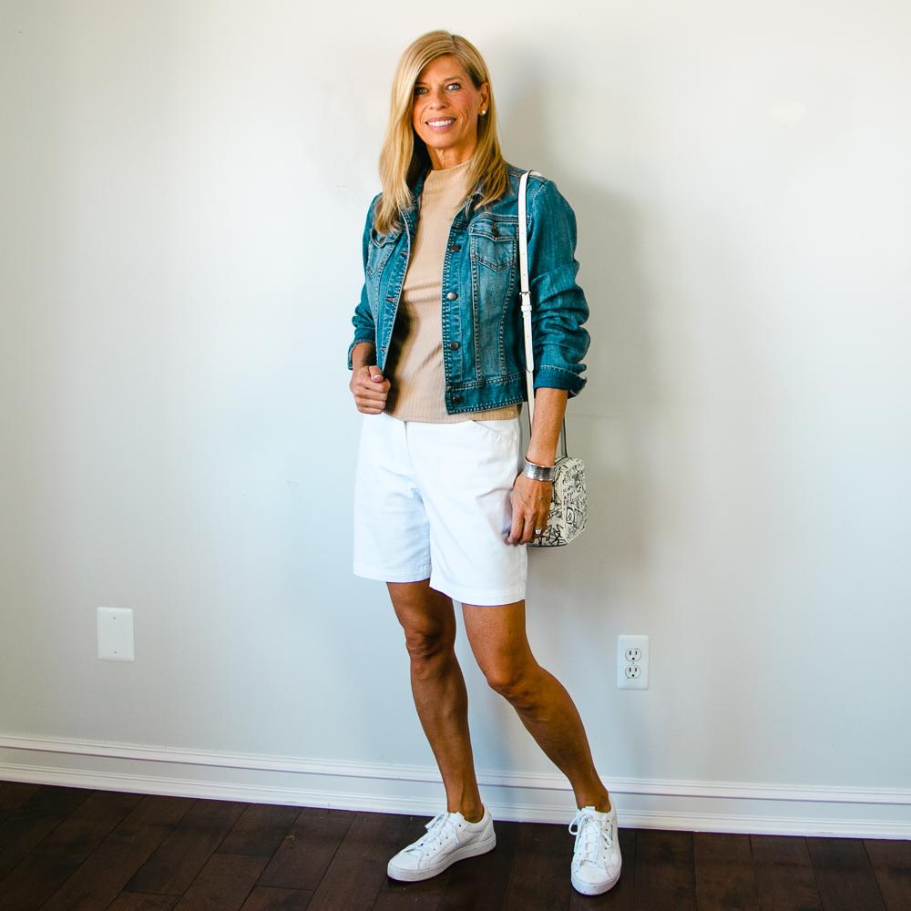 White Shorts with Denim Jacket Outfit