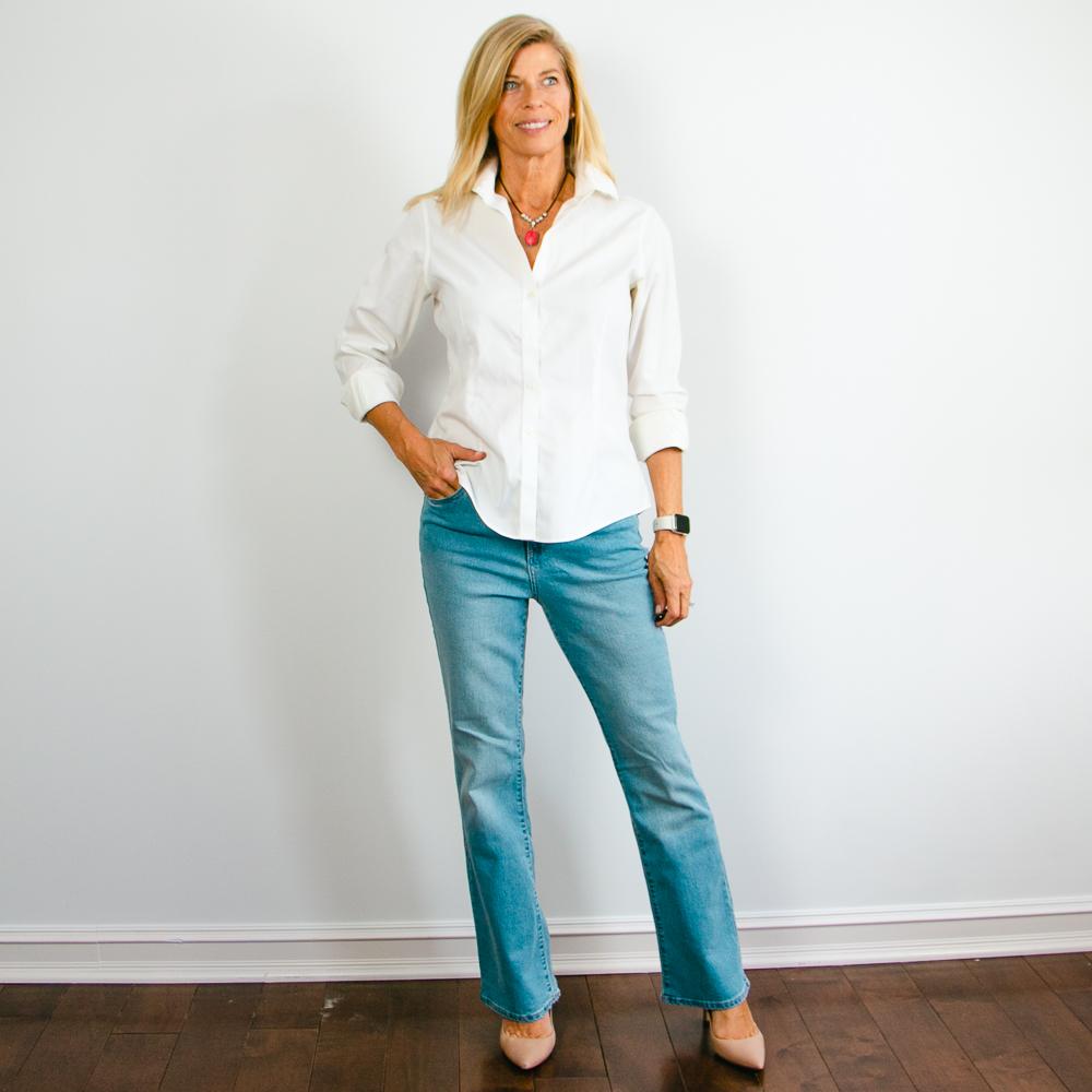 Light Blue Jeans & White Button Up Shirt