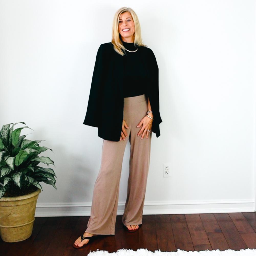 sophisticated outfit with wide leg pants