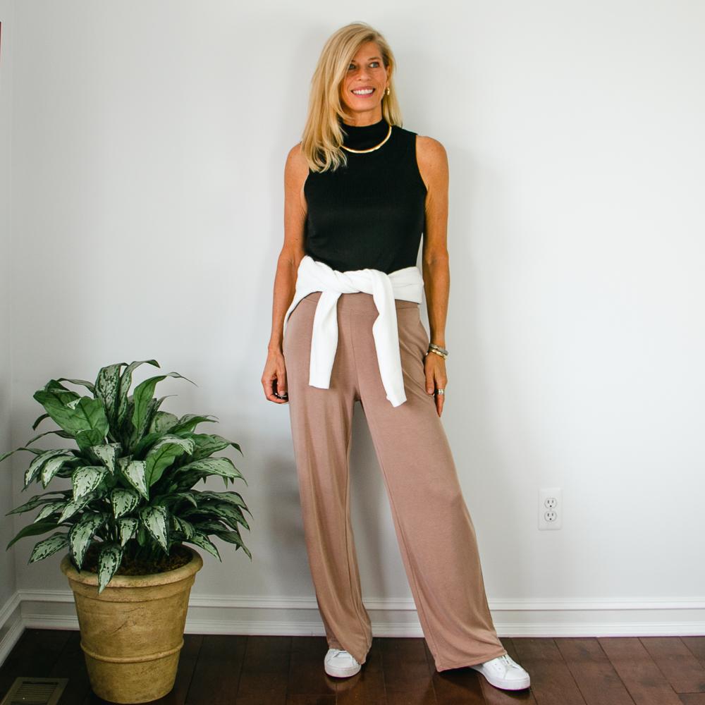 effortless outfit with wide leg pants