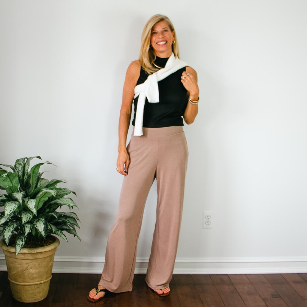 stylish outfit with wide leg pants