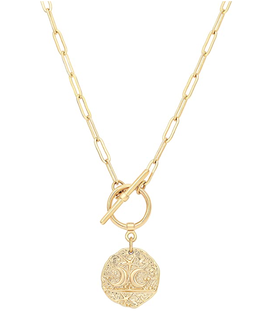 stylish gold pendant with paperclip chain necklace
