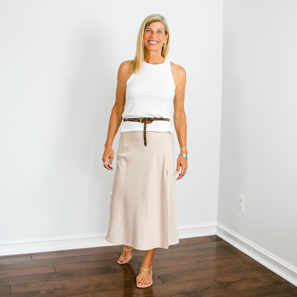 Neutral Midi Skirt Outfit