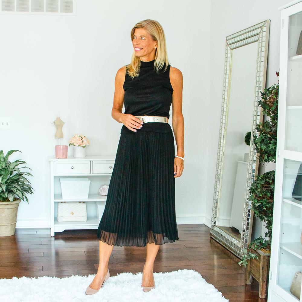 elegant black skirt outfits over 40
