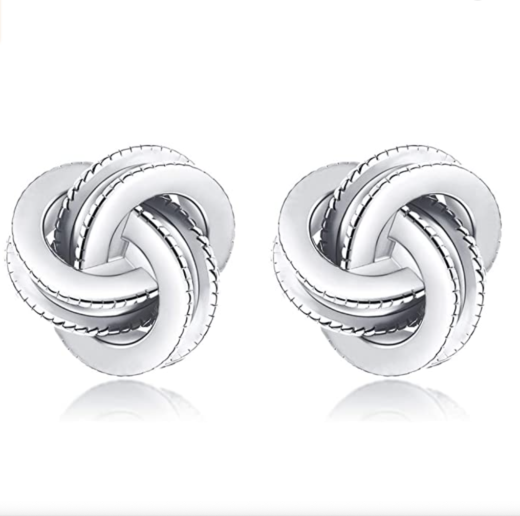 silver love knot stud earrings