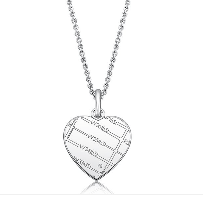 sterling silver heart map pendant necklace