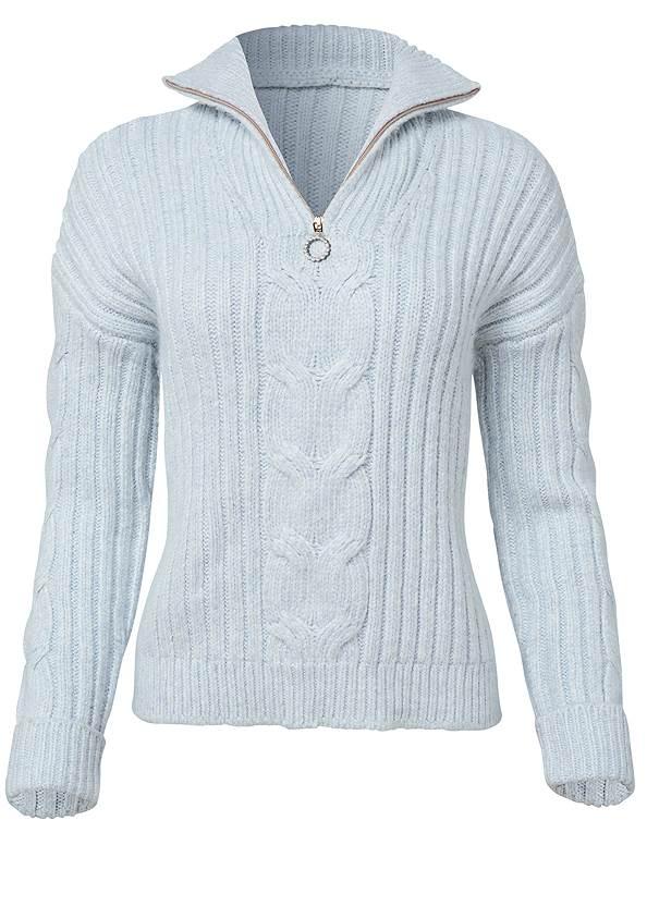 light blue half-zip sweater