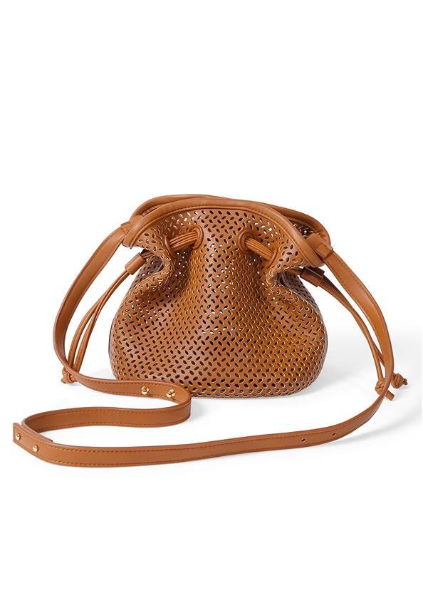 camel perforated bucket bag