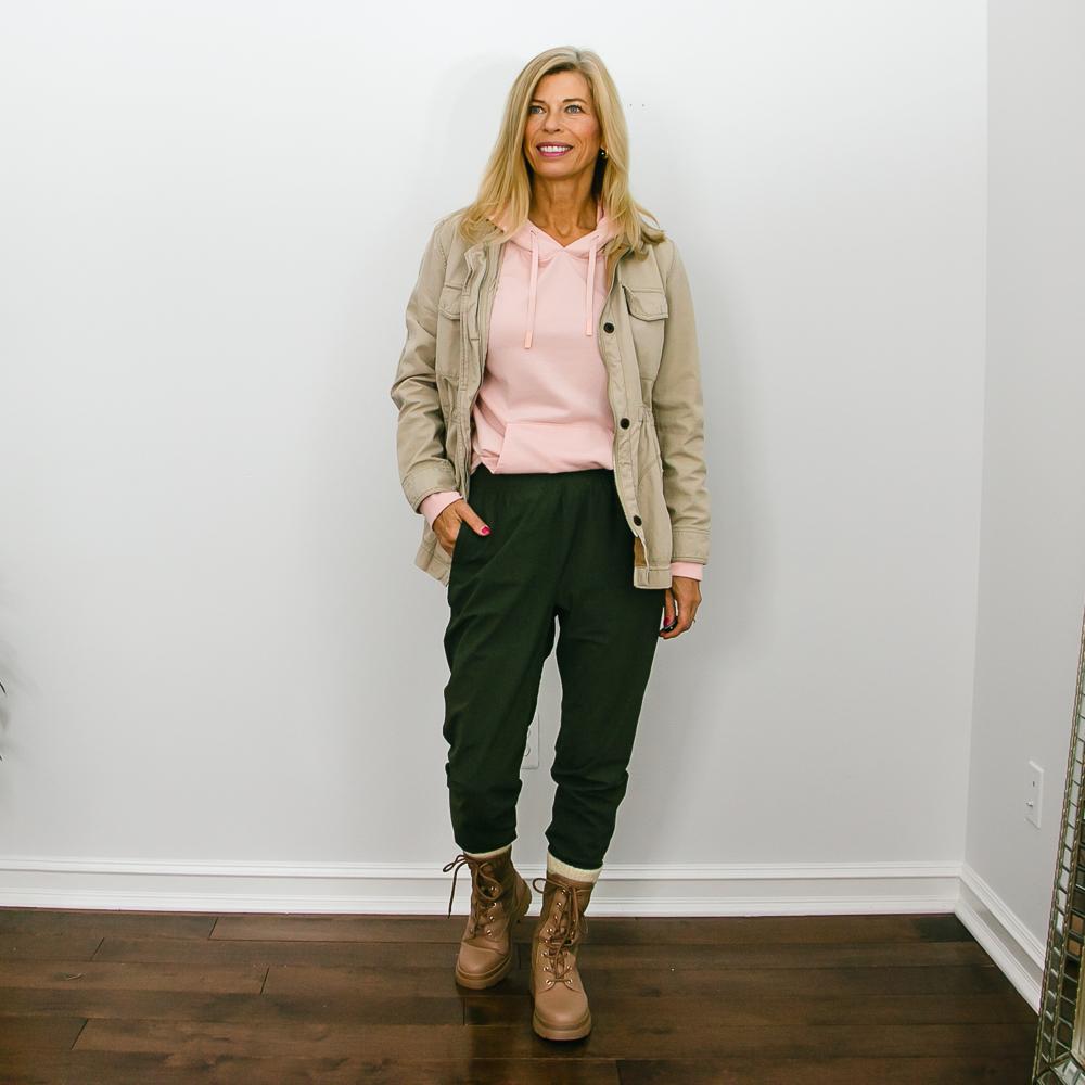 jogger outfits with a utility jacket
